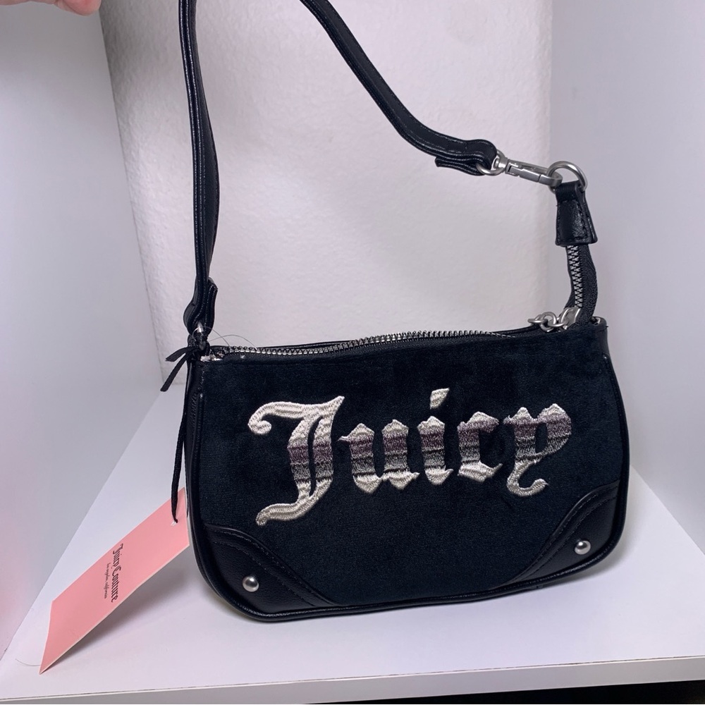 NWT Juicy Couture Black Velour Embroidered Small Handbag Purse Shoulder Y2K RARE
